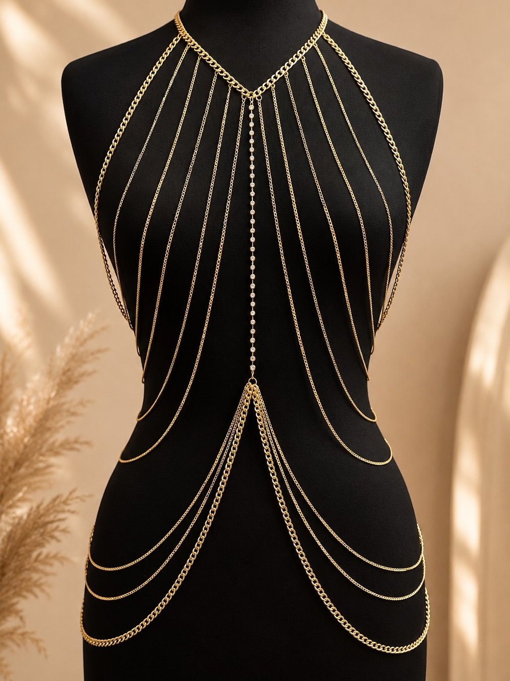 Gold Layered Body Chain Harness |Boho Festival Jw. |Beach & Resort Stateme Piece - Picture 4 of 4